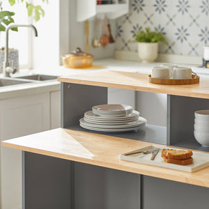 Credenza con ante scorrevoli Isola cucina con piano di lavoro espandibile Credenza cucina Credenza grigio chiaro 110x68x97cm, FSB36-HG