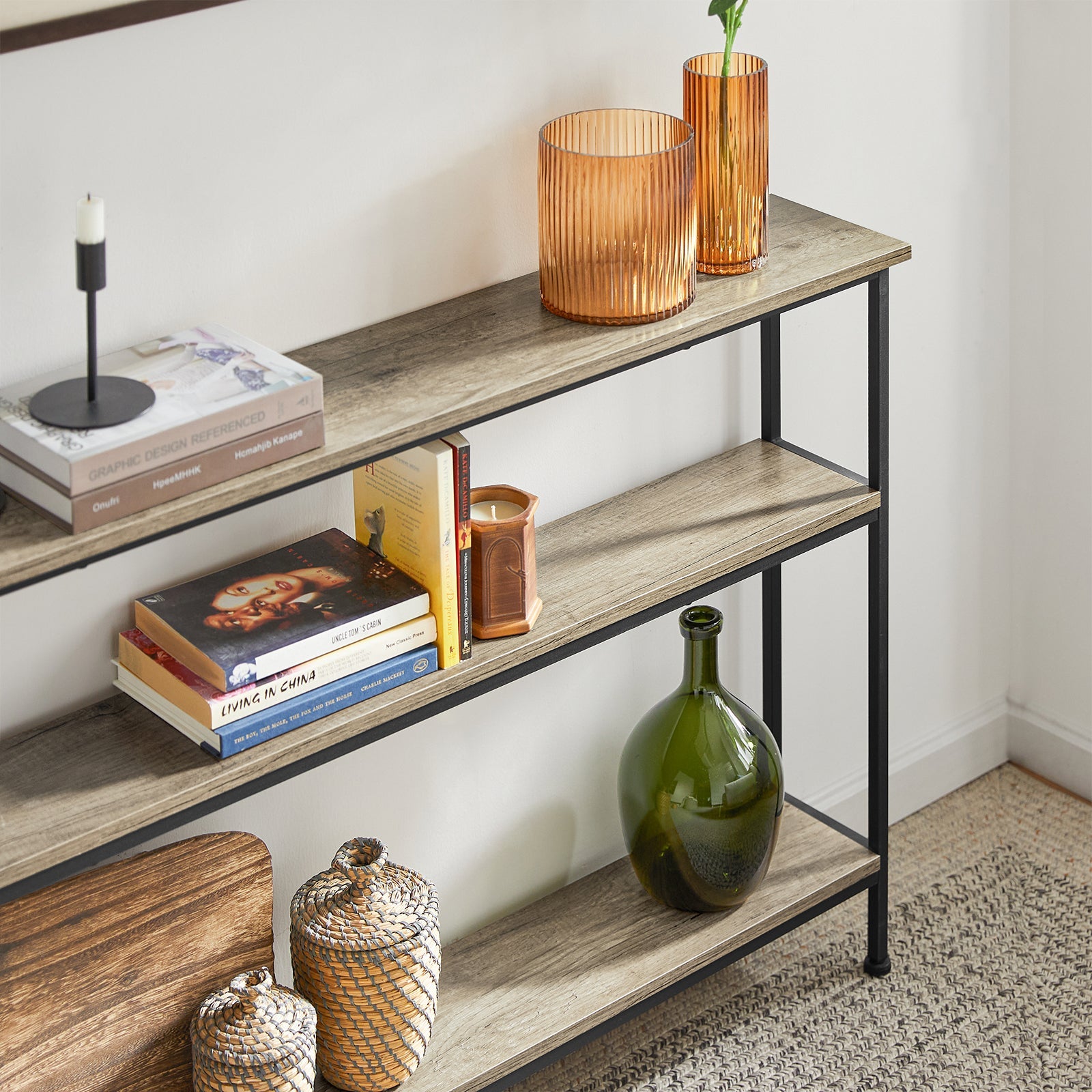 Tavolo da Consolle Vintage Tavolo da Ingresso Tavolo per Divano salvaspazio Consolle 3 Ripiani FSB49-PZ