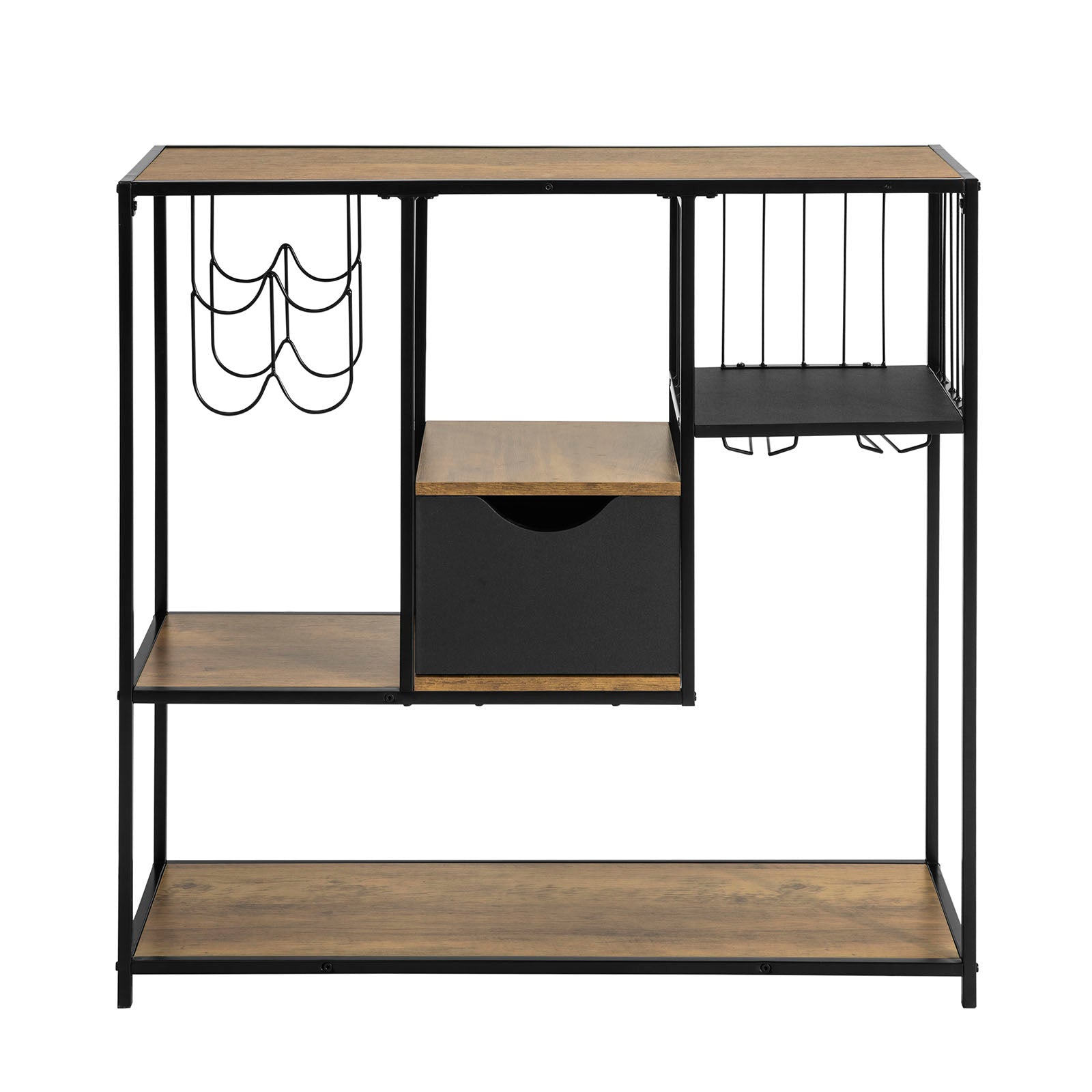 Consolle da Cucina Consolle Tavolo da ingresso Tavolino laterale con 3 ripiani, 1 cassetto, 1 portabottiglie e 2 portabibite stile industriale L100xP33xA95 cm, FSB56-F