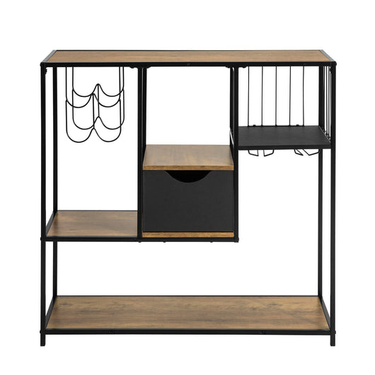 Consolle da Cucina Consolle Tavolo da ingresso Tavolino laterale con 3 ripiani, 1 cassetto, 1 portabottiglie e 2 portabibite stile industriale L100xP33xA95 cm, FSB56-F