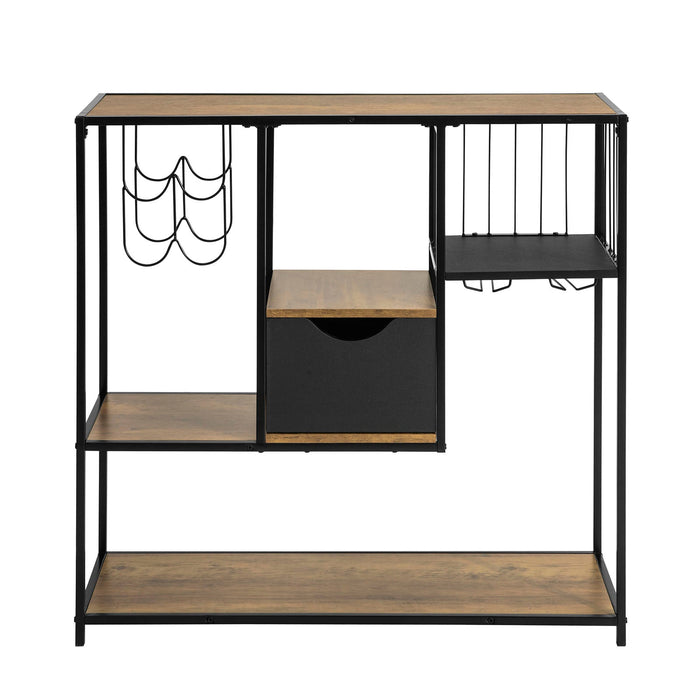 Consolle da Cucina Consolle Tavolo da ingresso Tavolino laterale con 3 ripiani, 1 cassetto, 1 portabottiglie e 2 portabibite stile industriale L100xP33xA95 cm, FSB56-F