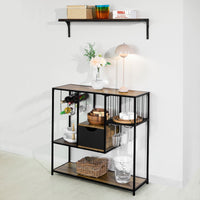 Consolle da Cucina Consolle Tavolo da ingresso Tavolino laterale con 3 ripiani, 1 cassetto, 1 portabottiglie e 2 portabibite stile industriale L100xP33xA95 cm, FSB56-F