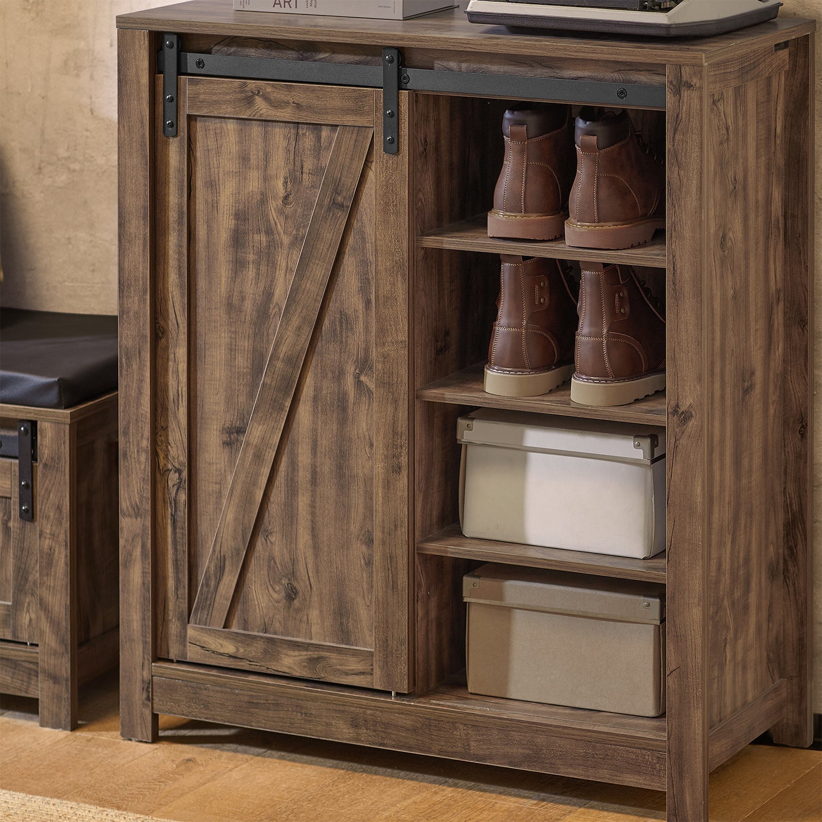 Credenza con anta scorrevole, Scarpiera con porta fienile, Mobile da ingresso, Armadio multifunzionale, FSB59-N