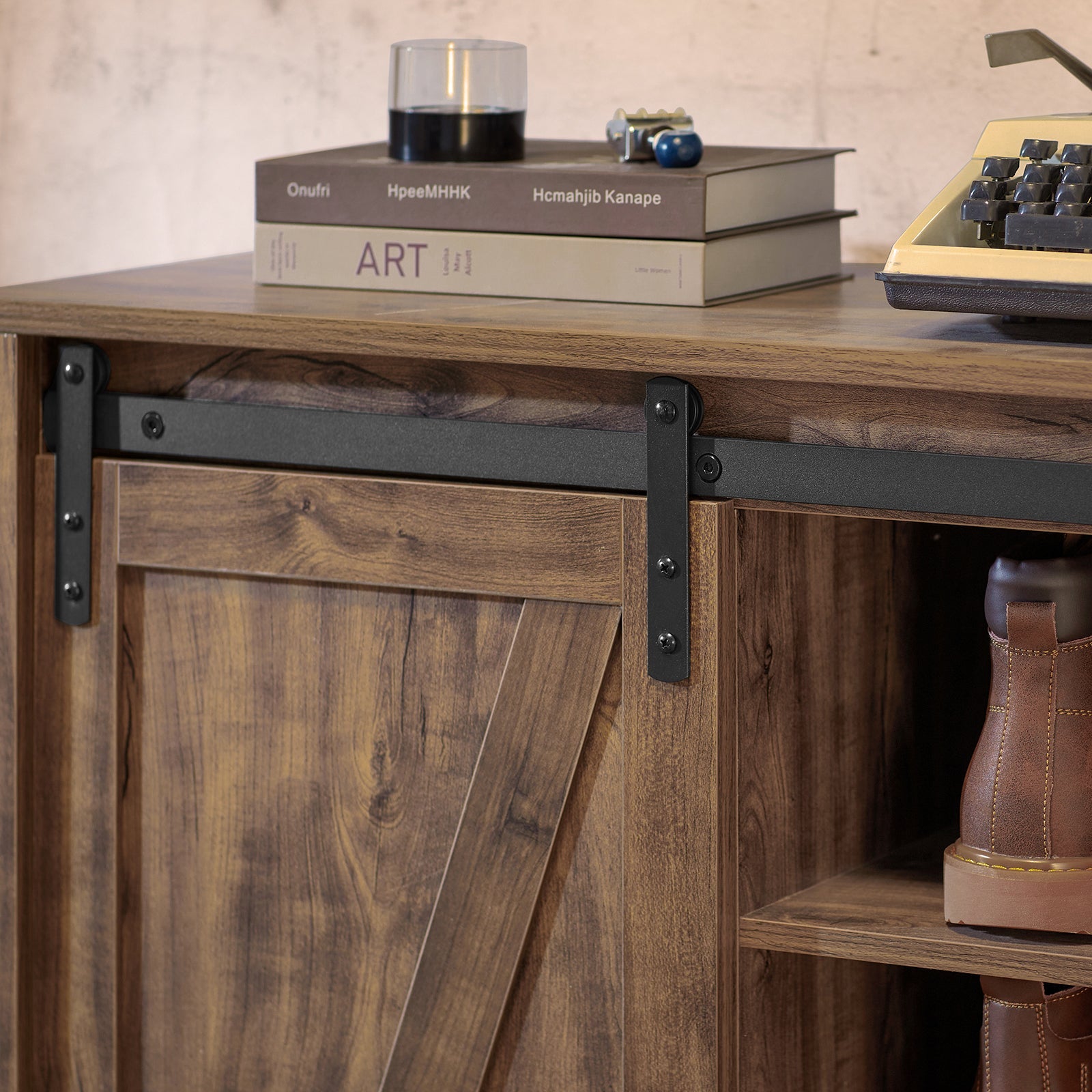 Credenza con anta scorrevole, Scarpiera con porta fienile, Mobile da ingresso, Armadio multifunzionale, FSB59-N