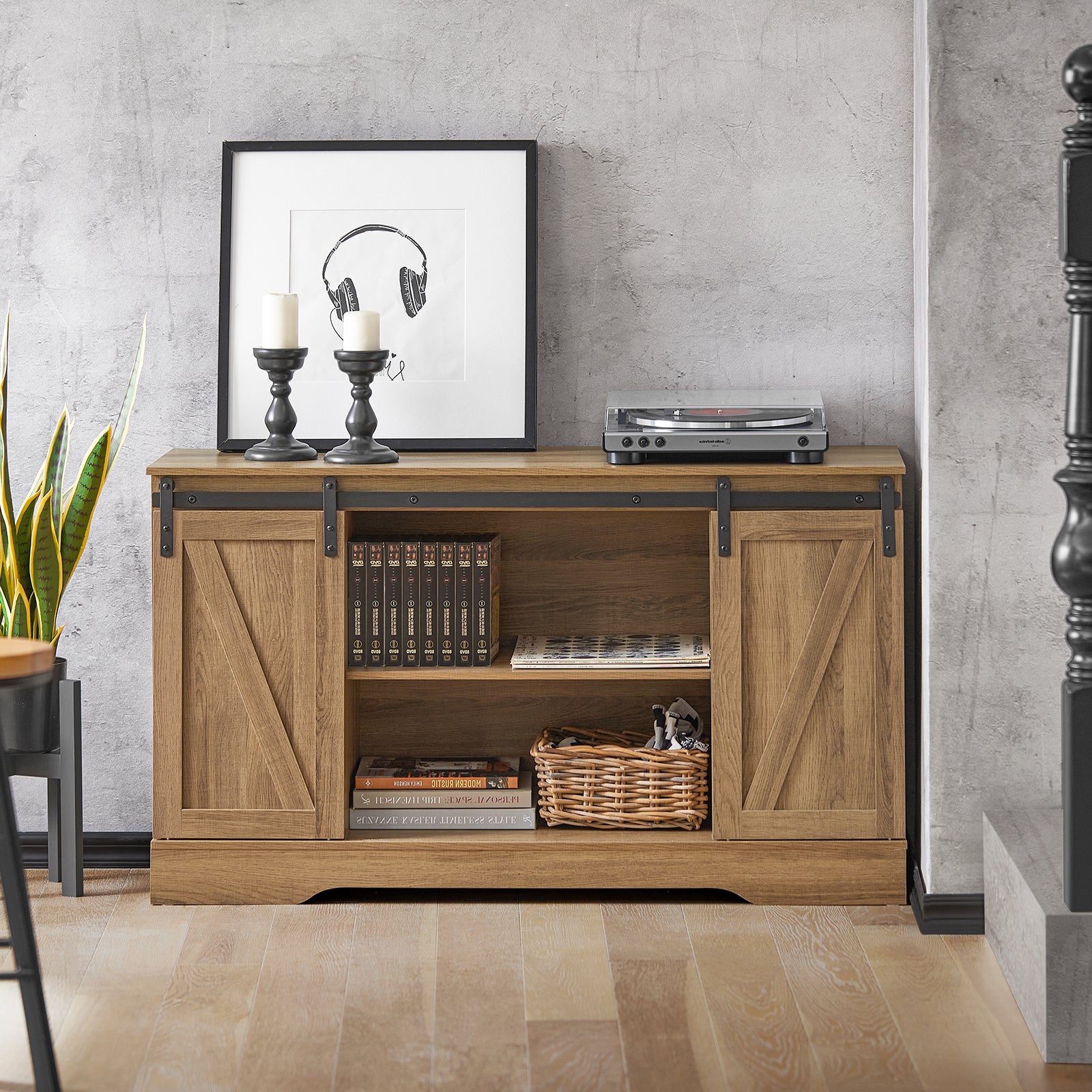 Credenza con ante scorrevoli, Mobile da ingresso, Scarpiera, Armadietto multifunzionale Noce FSB60-BR SoBuy