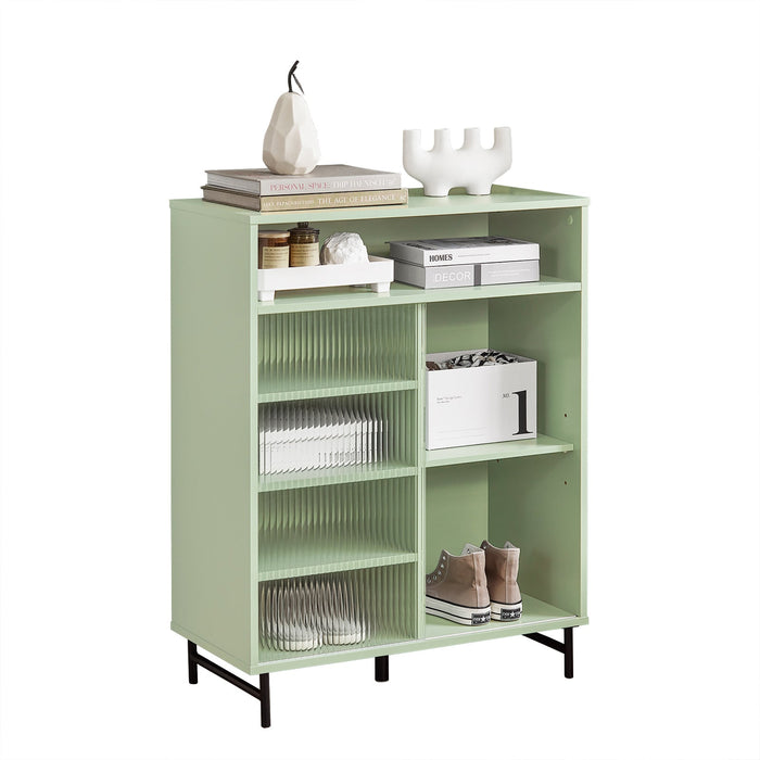 Credenza con anta scorrevole in vetro Cassettiera Mobile da cucina Scarpiera da ingresso 70x33x90cm Verde FSB61-GR 