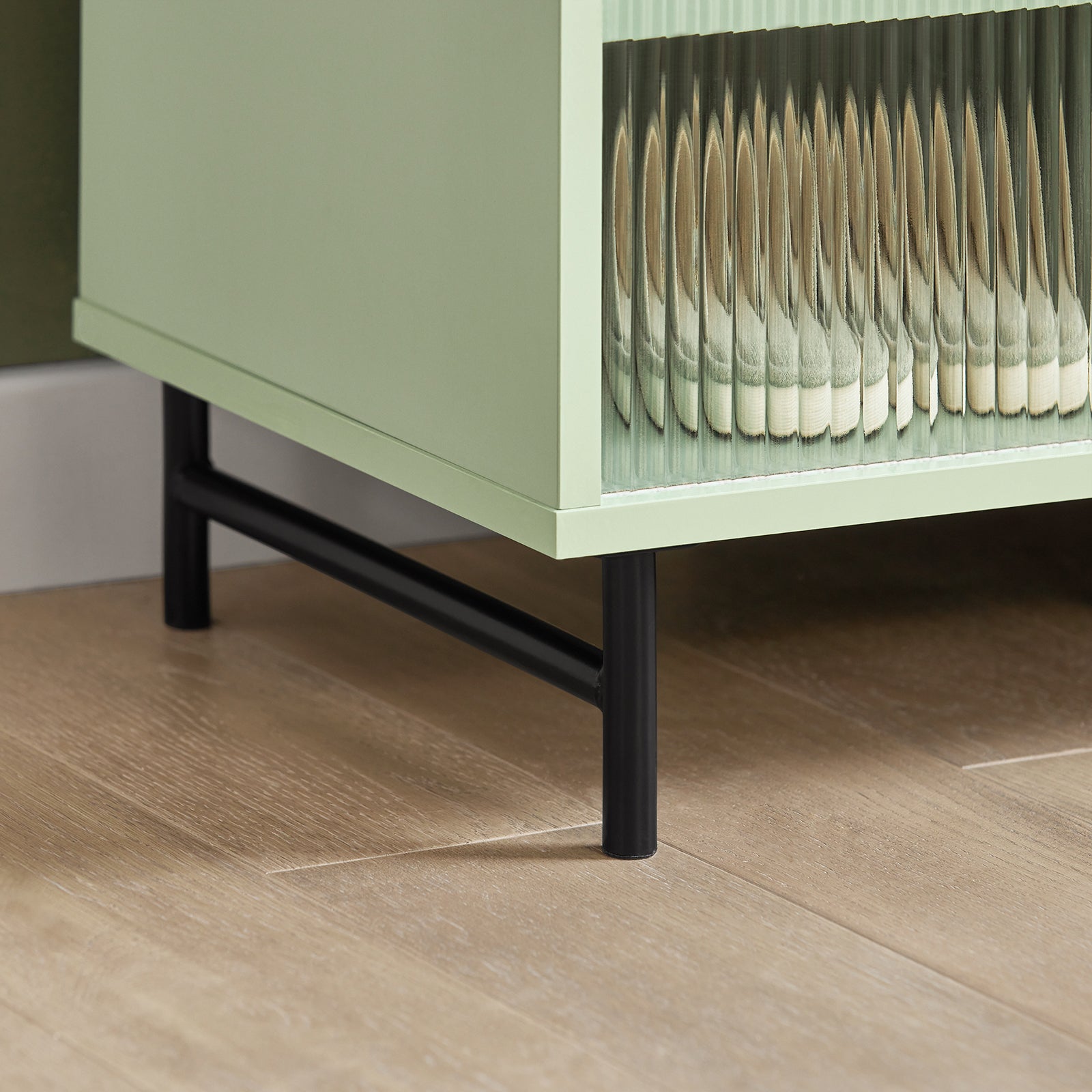 Credenza con anta scorrevole in vetro Cassettiera Mobile da cucina Scarpiera da ingresso 70x33x90cm Verde FSB61-GR 