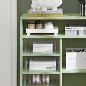 Credenza con anta scorrevole in vetro Cassettiera Mobile da cucina Scarpiera da ingresso 70x33x90cm Verde FSB61-GR 