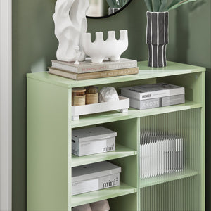 Credenza con anta scorrevole in vetro Cassettiera Mobile da cucina Scarpiera da ingresso 70x33x90cm Verde FSB61-GR 