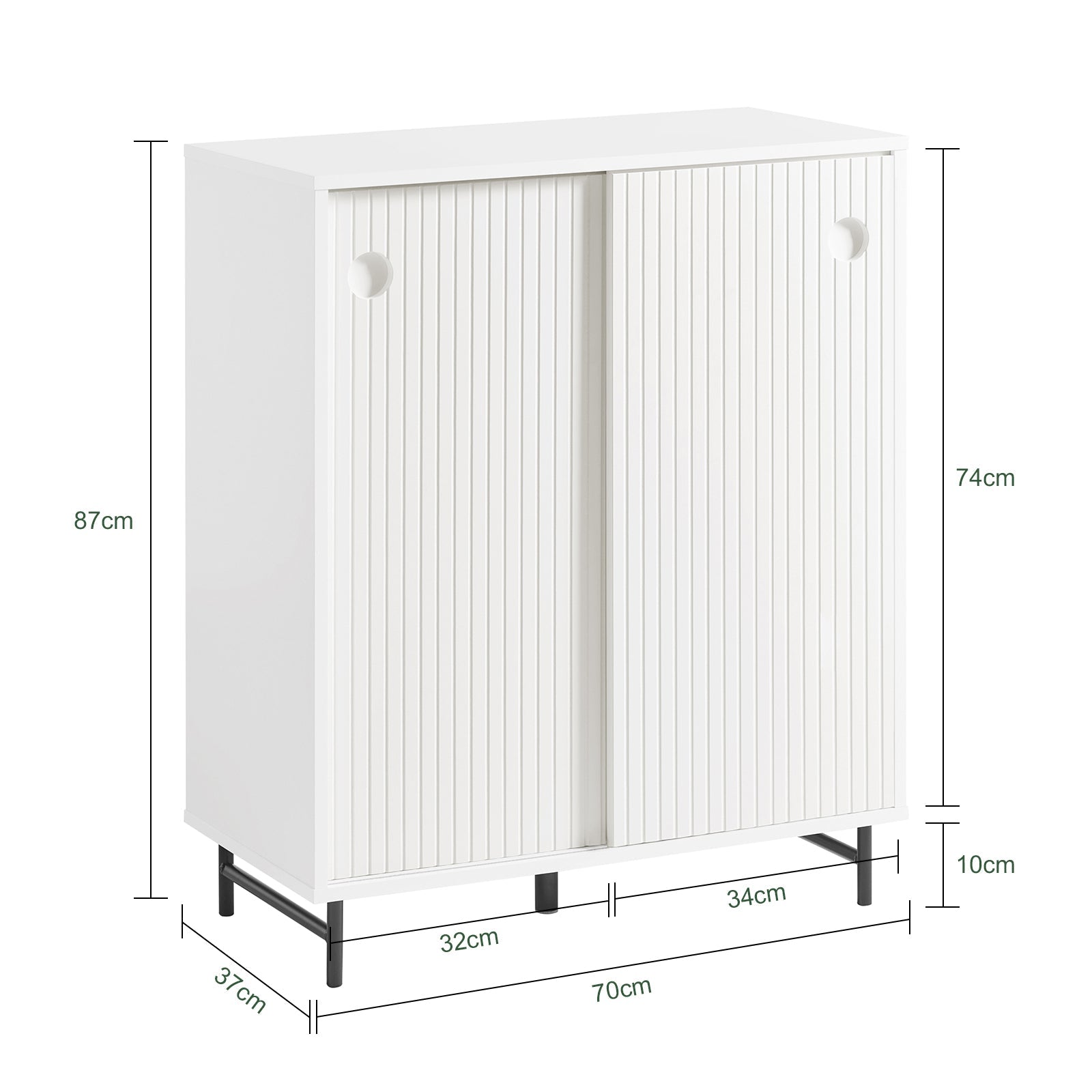 Credenza con anta scorrevole, Cassettiera, Mobile da cucina, Scarpiera da ingresso, Bianco, 70x37x87cm, FSB62-W SoBuy