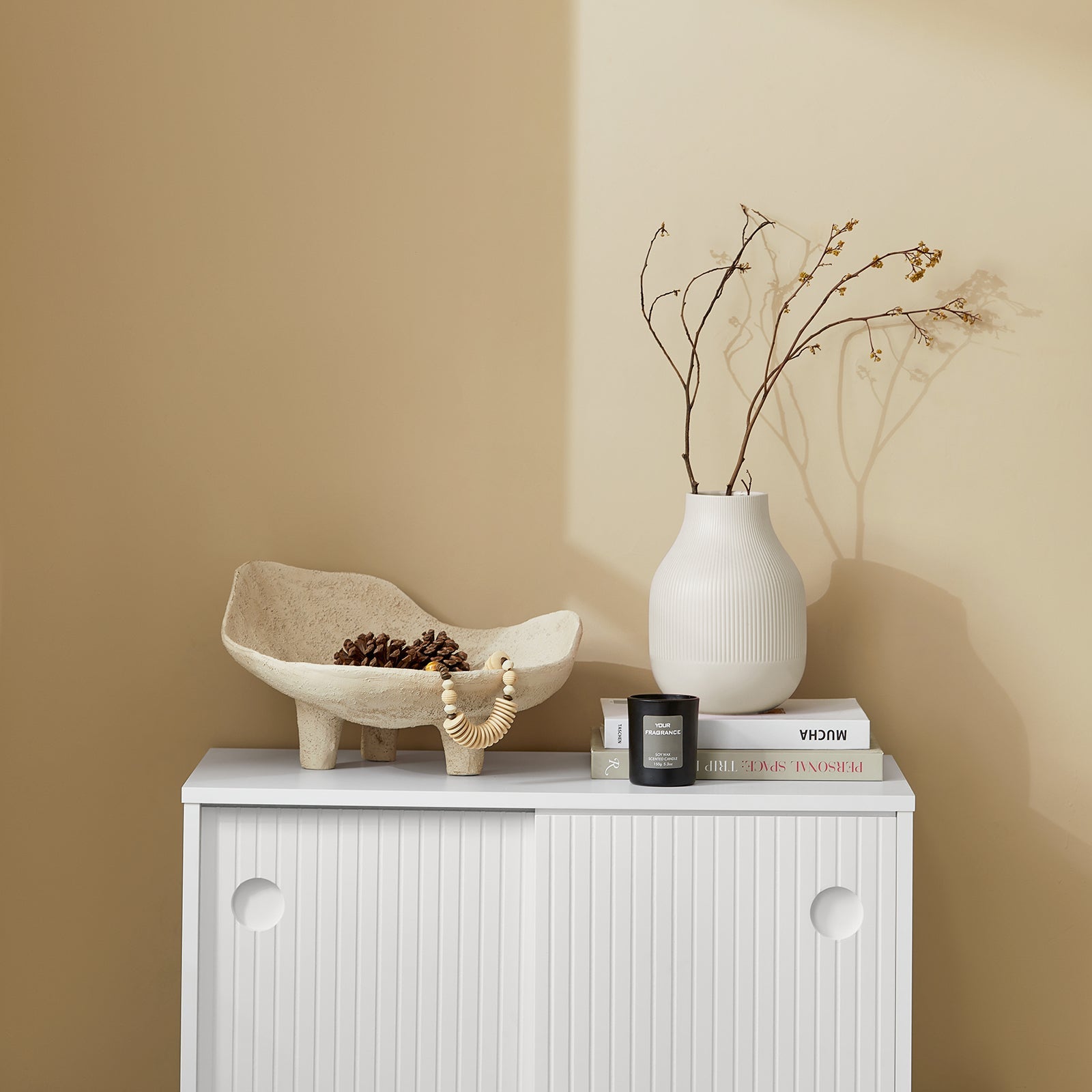 Credenza con anta scorrevole, Cassettiera, Mobile da cucina, Scarpiera da ingresso, Bianco, 70x37x87cm, FSB62-W SoBuy