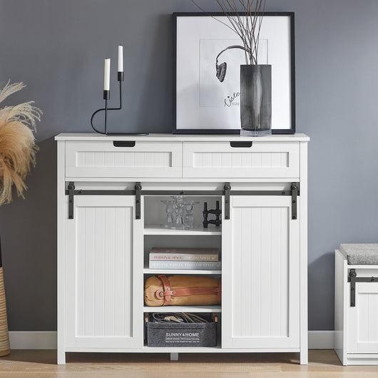 Mobile da cucina Credenza con ante scorrevoli Credenza buffet Cassettiera bianca 104x35x93cm FSB74-W SoBuy