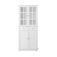 Credenza Alta Per Cucina Mobile Buffet In Legno Con 6 Scomparti E 2 Cassetti Armadio Dispensa In Stile Moderno Bianco 75x40x175cm FSB76-W