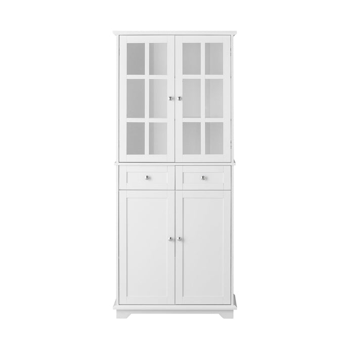Credenza Alta Per Cucina Mobile Buffet In Legno Con 6 Scomparti E 2 Cassetti Armadio Dispensa In Stile Moderno Bianco 75x40x175cm FSB76-W