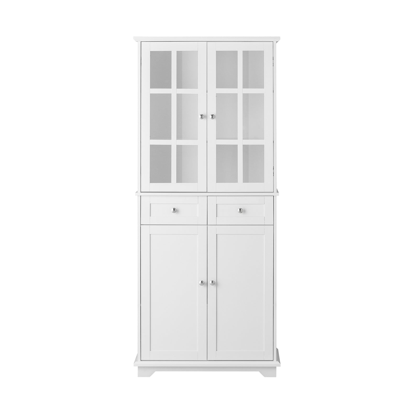 Credenza Alta Per Cucina Mobile Buffet In Legno Con 6 Scomparti E 2 Cassetti Armadio Dispensa In Stile Moderno Bianco 75x40x175cm FSB76-W