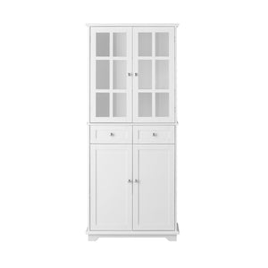 Credenza Alta Per Cucina Mobile Buffet In Legno Con 6 Scomparti E 2 Cassetti Armadio Dispensa In Stile Moderno Bianco 75x40x175cm FSB76-W