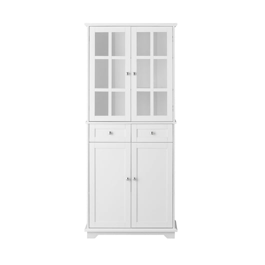 Credenza Alta Per Cucina Mobile Buffet In Legno Con 6 Scomparti E 2 Cassetti Armadio Dispensa In Stile Moderno Bianco 75x40x175cm FSB76-W