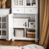 Credenza Alta Per Cucina Mobile Buffet In Legno Con 6 Scomparti E 2 Cassetti Armadio Dispensa In Stile Moderno Bianco 75x40x175cm FSB76-W