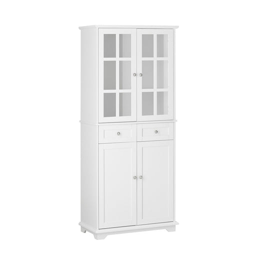 SoBuy Credenza Alta per Cucina Mobile Buffet in Legno con 6 scomparti e 2 cassetti Armadio Dispensa in Stile moderno Bianco 75x40x175cm FSB76-W