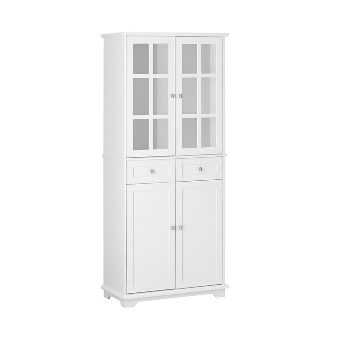 SoBuy Credenza Alta per Cucina Mobile Buffet in Legno con 6 scomparti e 2 cassetti Armadio Dispensa in Stile moderno Bianco 75x40x175cm FSB76-W