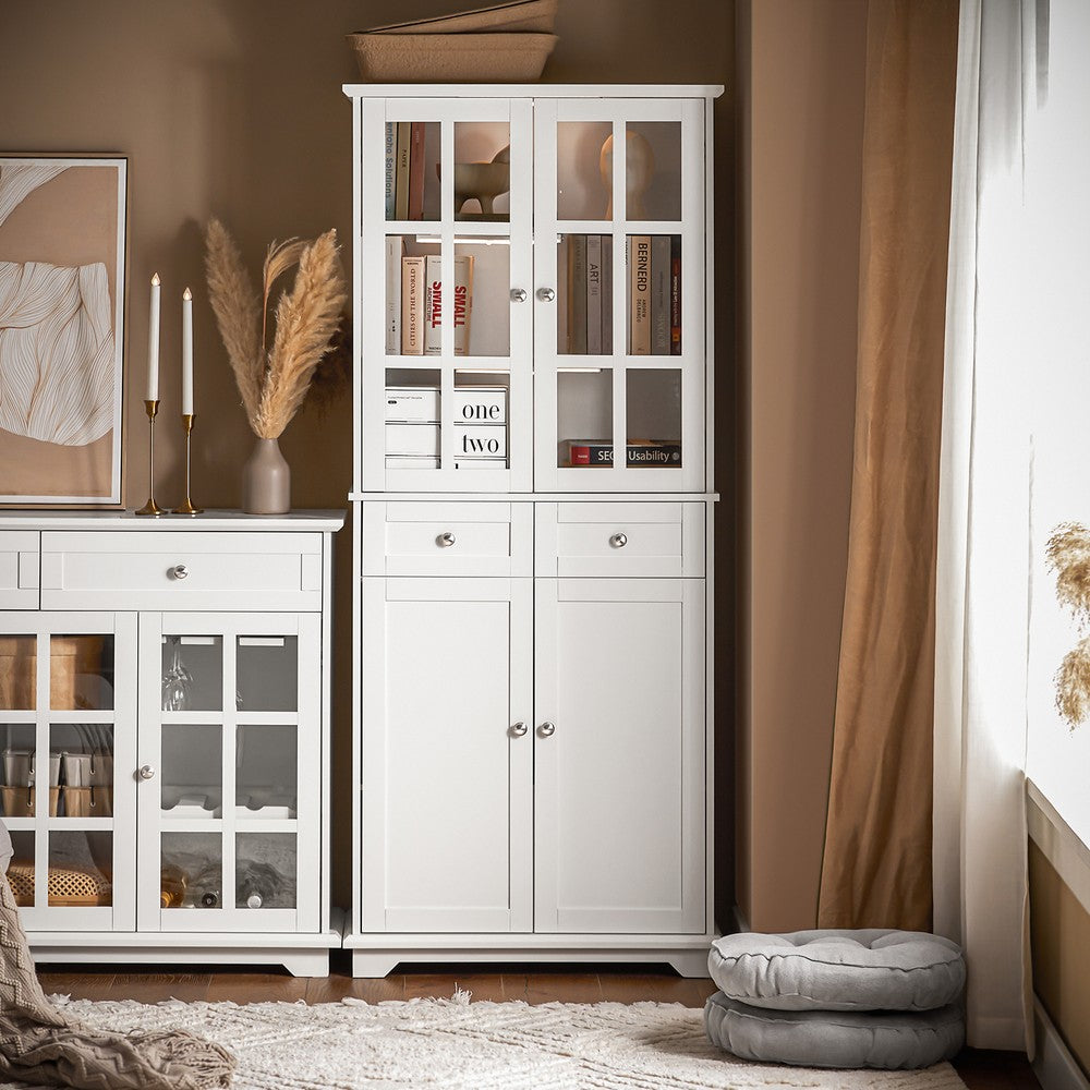 SoBuy Credenza Alta per Cucina Mobile Buffet in Legno con 6 scomparti e 2 cassetti Armadio Dispensa in Stile moderno Bianco 75x40x175cm FSB76-W