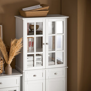 SoBuy Credenza Alta per Cucina Mobile Buffet in Legno con 6 scomparti e 2 cassetti Armadio Dispensa in Stile moderno Bianco 75x40x175cm FSB76-W