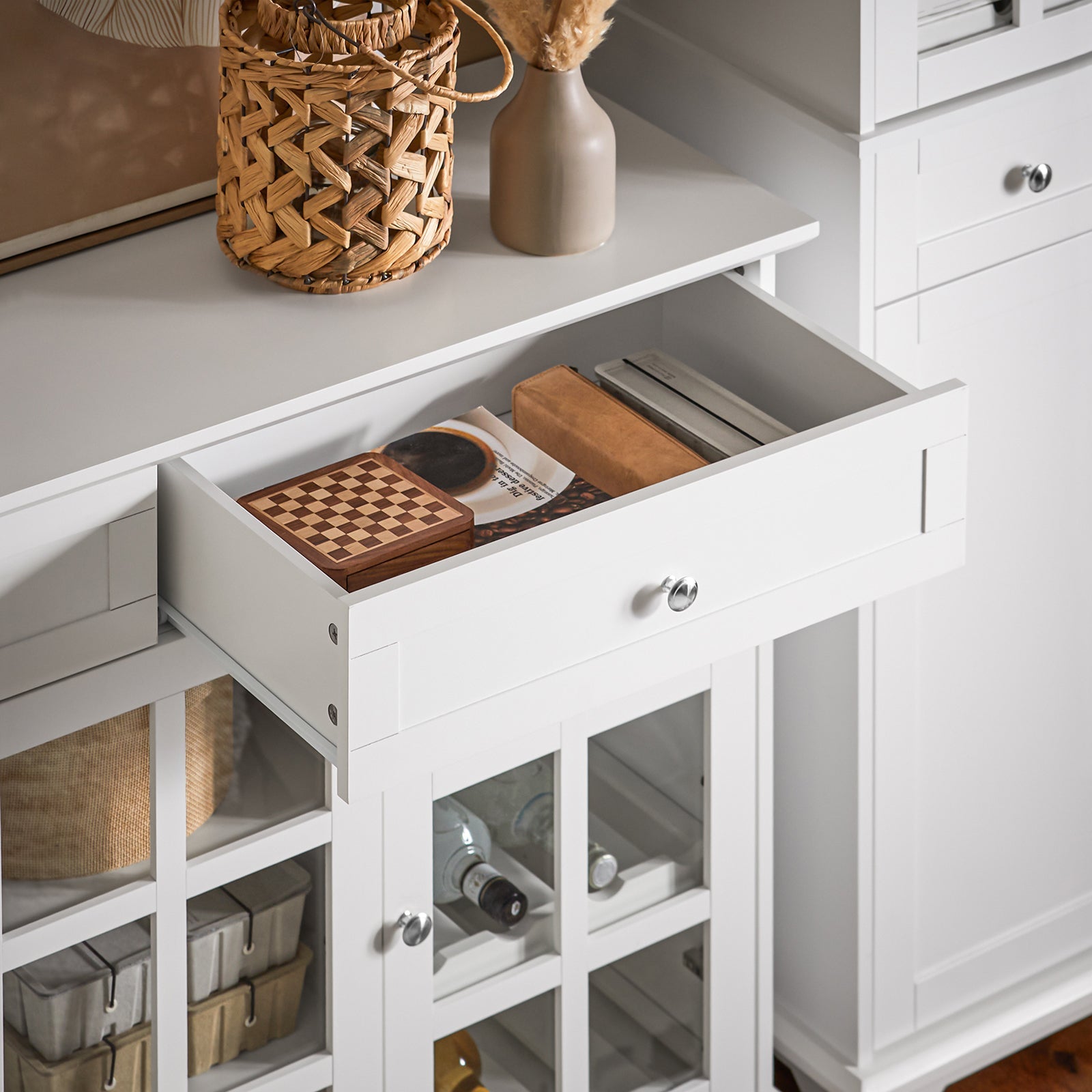 Mobile Da Cucina Isola Cucina Con Anta In Vetro Credenza Buffet Bianco119x40x90cm FSB77-W