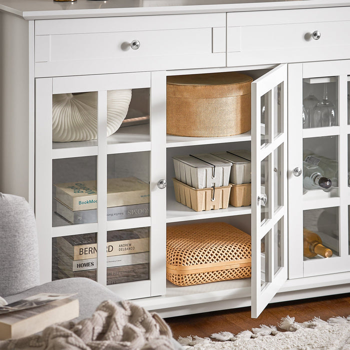 Mobile Da Cucina Isola Cucina Con Anta In Vetro Credenza Buffet Bianco119x40x90cm FSB77-W