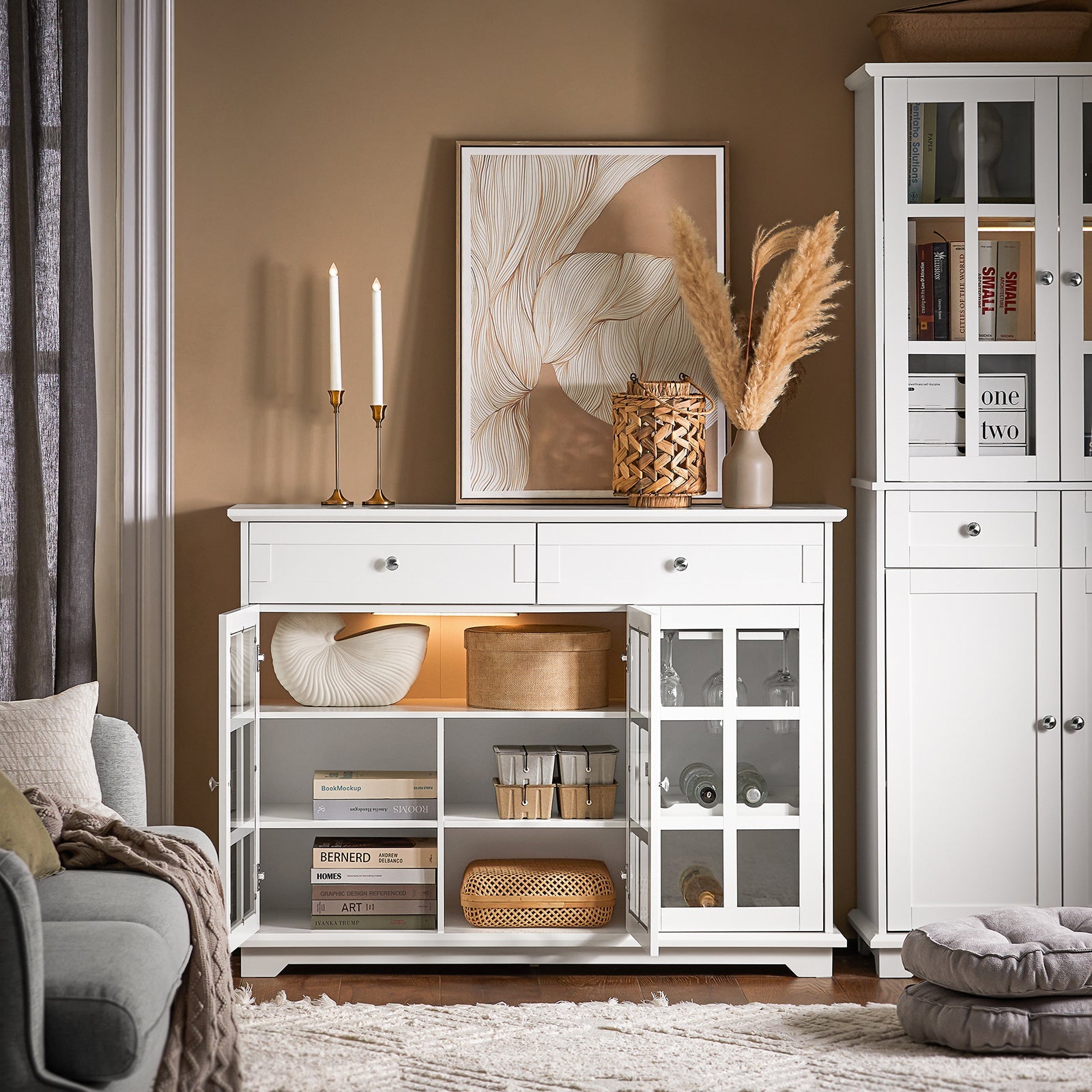 Mobile Da Cucina Isola Cucina Con Anta In Vetro Credenza Buffet Bianco119x40x90cm FSB77-W