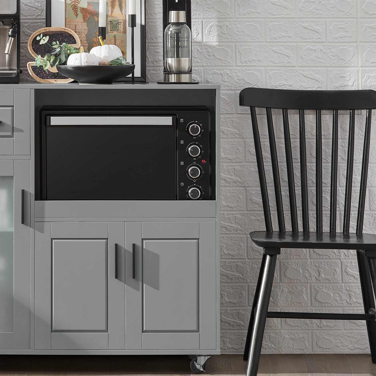 Credenza con ruote Mobile per Microonde da Cucina con 1 Cassetto, 3 Ante Armadio cucina 89x40x89cm colore grigio FSB78-HG SoBuy