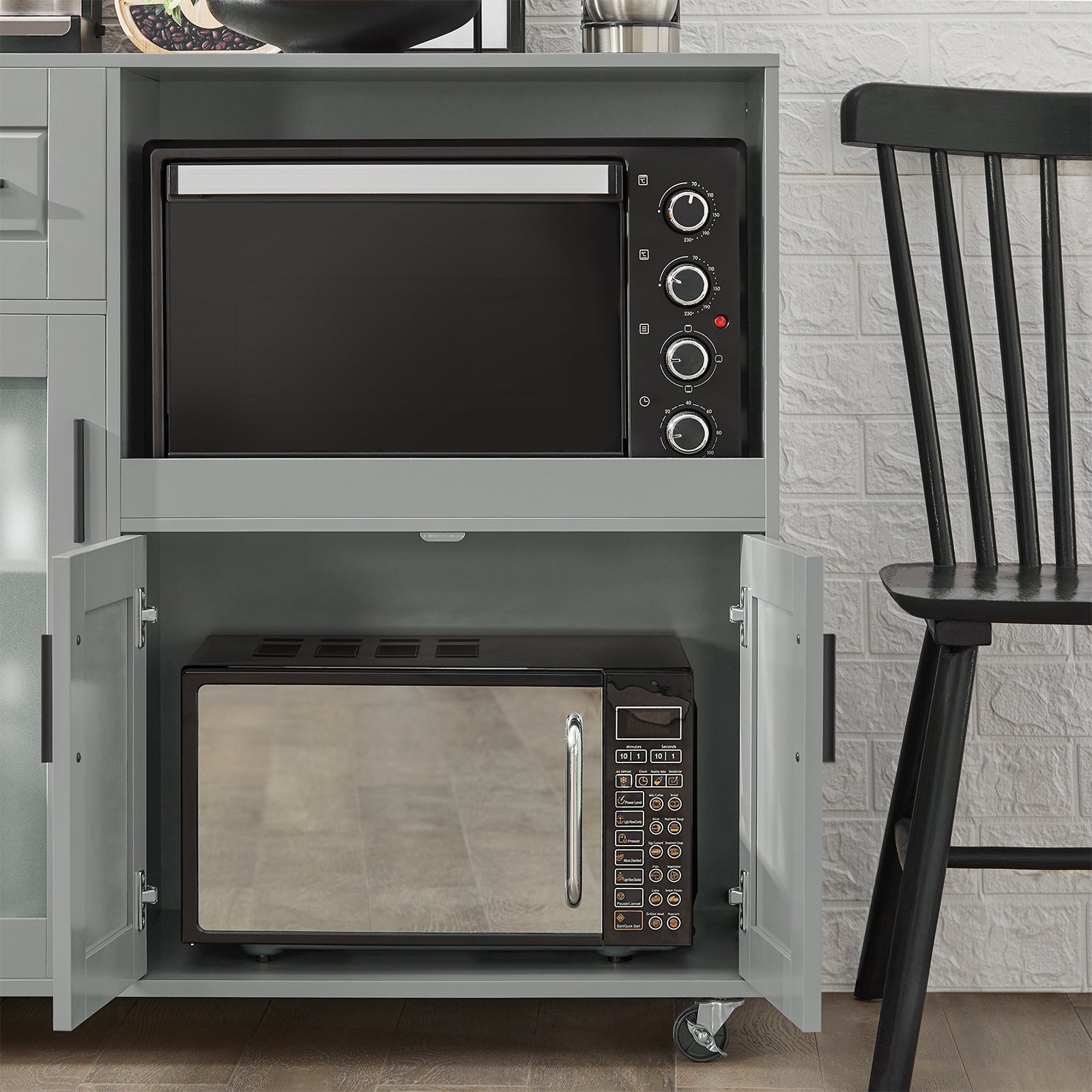 Credenza con ruote Mobile per Microonde da Cucina con 1 Cassetto, 3 Ante Armadio cucina 89x40x89cm colore grigio FSB78-HG SoBuy