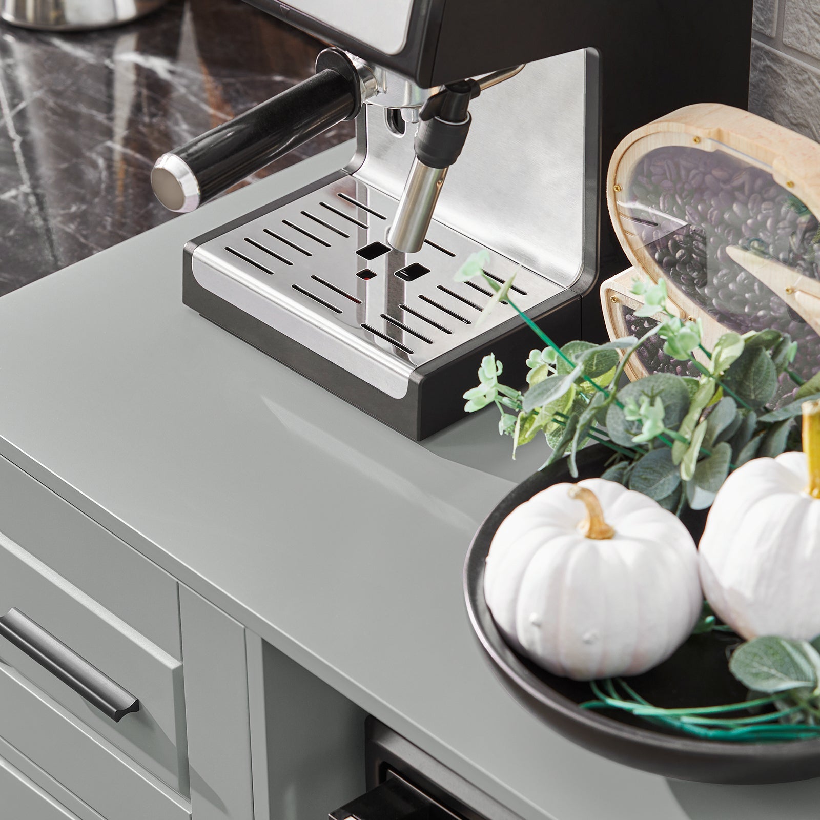 Credenza con ruote Mobile per Microonde da Cucina con 1 Cassetto, 3 Ante Armadio cucina 89x40x89cm colore grigio FSB78-HG SoBuy