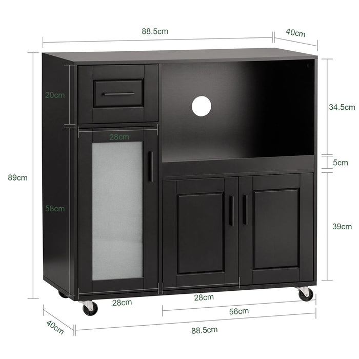 Credenza con ruote Mobile per Microonde da Cucina con 1 Cassetto, 3 Ante Armadio cucina 89x40x89cm colore nero FSB78-SCH SoBuy