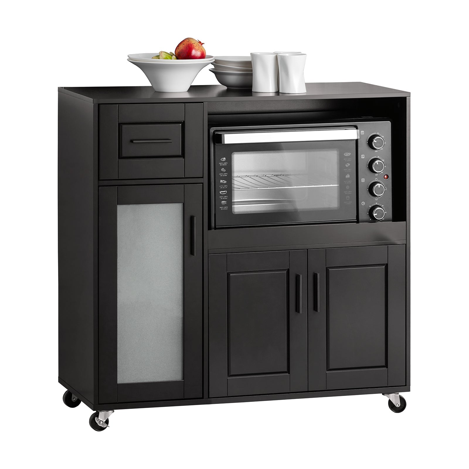Credenza con ruote Mobile per Microonde da Cucina con 1 Cassetto, 3 Ante Armadio cucina 89x40x89cm colore nero FSB78-SCH SoBuy