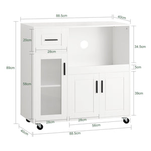 Credenza con ruote Mobile per Microonde da Cucina con 1 Cassetto, 3 Ante Armadio cucina 89x40x89cm coolore bianco FSB78-W SoBuy