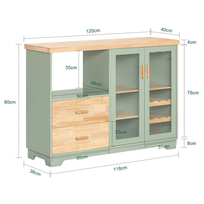 Credenza buffet con 2 ante in vetro Mobile da cucina Mobile microonde 120x40x90cm Verde FSB81-GR SoBuy