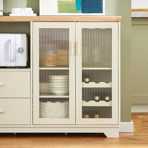 Credenza buffet con 2 ante in vetro Mobile da cucina Mobile microonde 120x40x90cm Beige FSB81-MI SoBuy