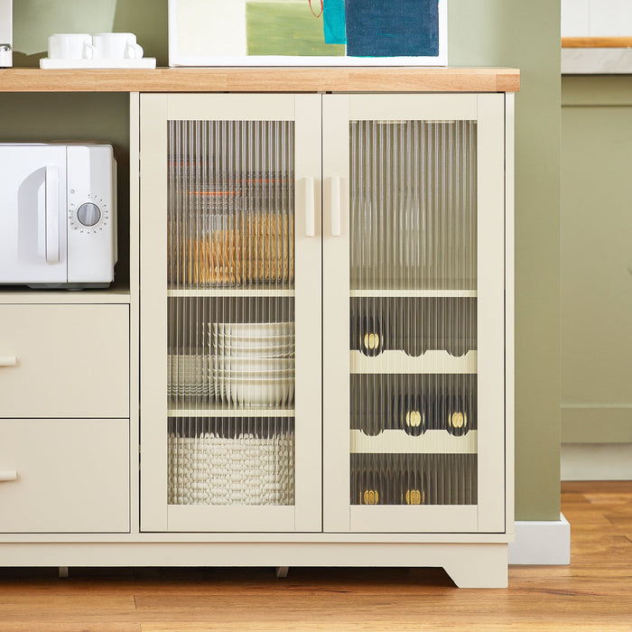 Credenza buffet con 2 ante in vetro Mobile da cucina Mobile microonde 120x40x90cm Beige FSB81-MI SoBuy