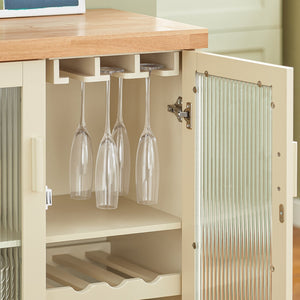 Credenza buffet con 2 ante in vetro Mobile da cucina Mobile microonde 120x40x90cm Beige FSB81-MI SoBuy