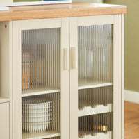 Credenza buffet con 2 ante in vetro Mobile da cucina Mobile microonde 120x40x90cm Beige FSB81-MI SoBuy