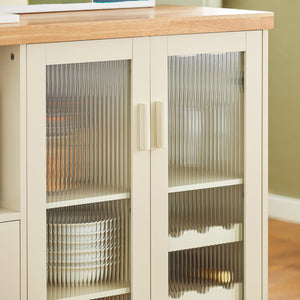 Credenza buffet con 2 ante in vetro Mobile da cucina Mobile microonde 120x40x90cm Beige FSB81-MI SoBuy