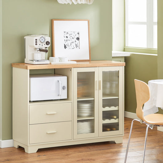 Credenza buffet con 2 ante in vetro Mobile da cucina Mobile microonde 120x40x90cm Beige FSB81-MI SoBuy