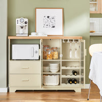 Credenza buffet con 2 ante in vetro Mobile da cucina Mobile microonde 120x40x90cm Beige FSB81-MI SoBuy