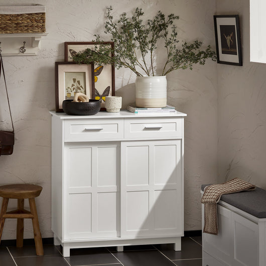 Credenza Con Ante Scorrevoli, Mobile Da Cucina, Armadio Da Soggiorno, Buffet Bianco 80x40x85cm FSB84-W SoBuy
