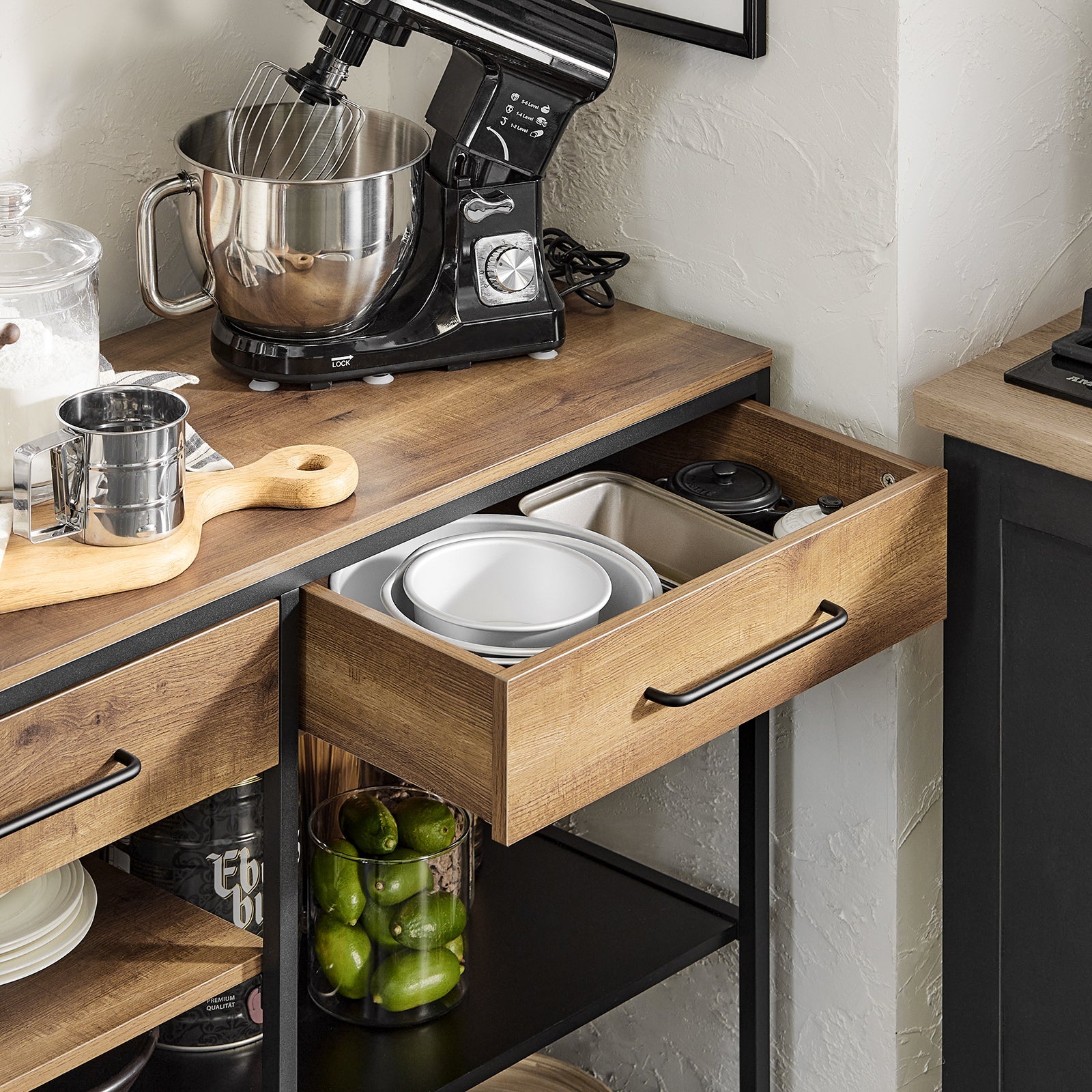 Credenza Isola Cucina Con 1 Cassetto E 5 Ripiani Aperti Cassettiera Credenza Ingresso Tavolo Bar Multifunzionale Stile Vintage 120x45x91cm FSB85-PF SoBuy