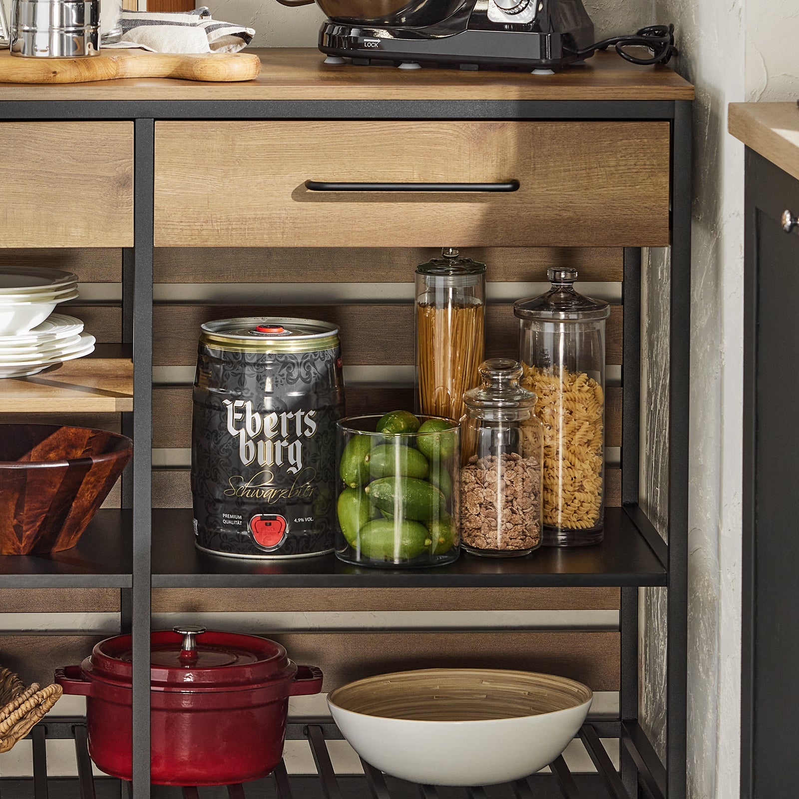 Credenza Isola Cucina Con 1 Cassetto E 5 Ripiani Aperti Cassettiera Credenza Ingresso Tavolo Bar Multifunzionale Stile Vintage 120x45x91cm FSB85-PF SoBuy