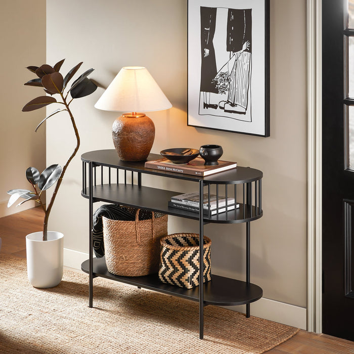 Consolle Tavolo da ingresso Tavolino laterale con 2 ripiani stile industriale Nero 110x39x76cm FSB90-SCH