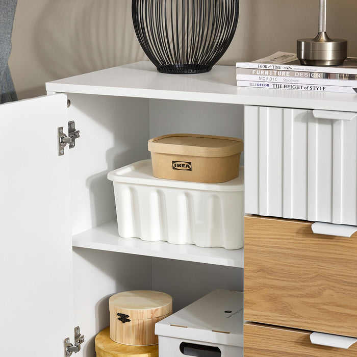 Credenza cucina Credenza Buffet con 3 cassetti Bianco-Naturale 75x35x76cm FSB91-WN