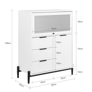 SoBuy Credenza con 3 cassetti e 2 ante, Credenza decorativa, Consolle laterale stretta Bianco 86x40x108cm FSB94-W