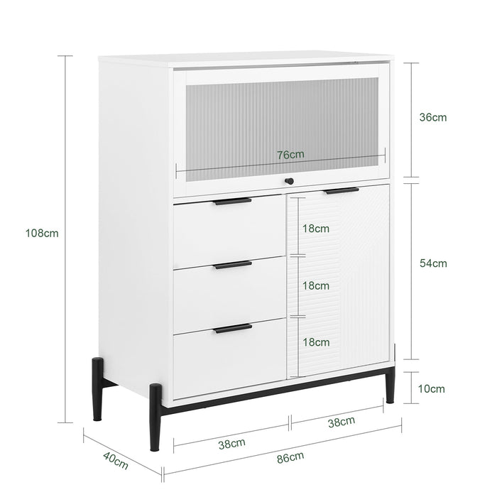 SoBuy Credenza con 3 cassetti e 2 ante, Credenza decorativa, Consolle laterale stretta Bianco 86x40x108cm FSB94-W